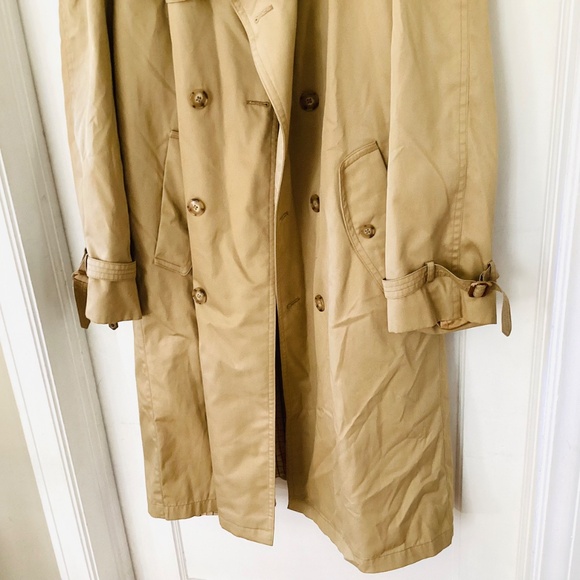 Vintage Lined Tan wool collar Trench Coat Made in Poland Size 44R pockets belted - Picture 3 of 16